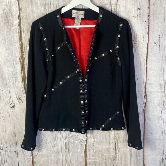 Vintage Victor Costa Occassion Jacket Black Red Lining Size XS - Picture 1 of 10